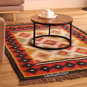 5x8 Ft Kilim Rug, Handwoven Wool and Jute Rug Handmade, Kilim Dhurrie Rug, Traditional Indian Jute Area Rug, Indian Dhurrie Rug