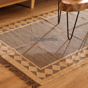 Wool Jute Kilim Dhurrie Rug, Living Room Rug, Bohemian Kilim Rug, Turkish Kilim Rug, Eco Friendly Rug, Custom Size Rug, Handwoven Kilim Rug