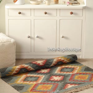 Handwoven Wool Jute Kilim Rug, Wool Jute Rug, Kilim Jute Rug, Flatweave Rug, Bohemian Rug, Indian Dhurrie Rug, Navajo Kilim Rug, Custom Rig