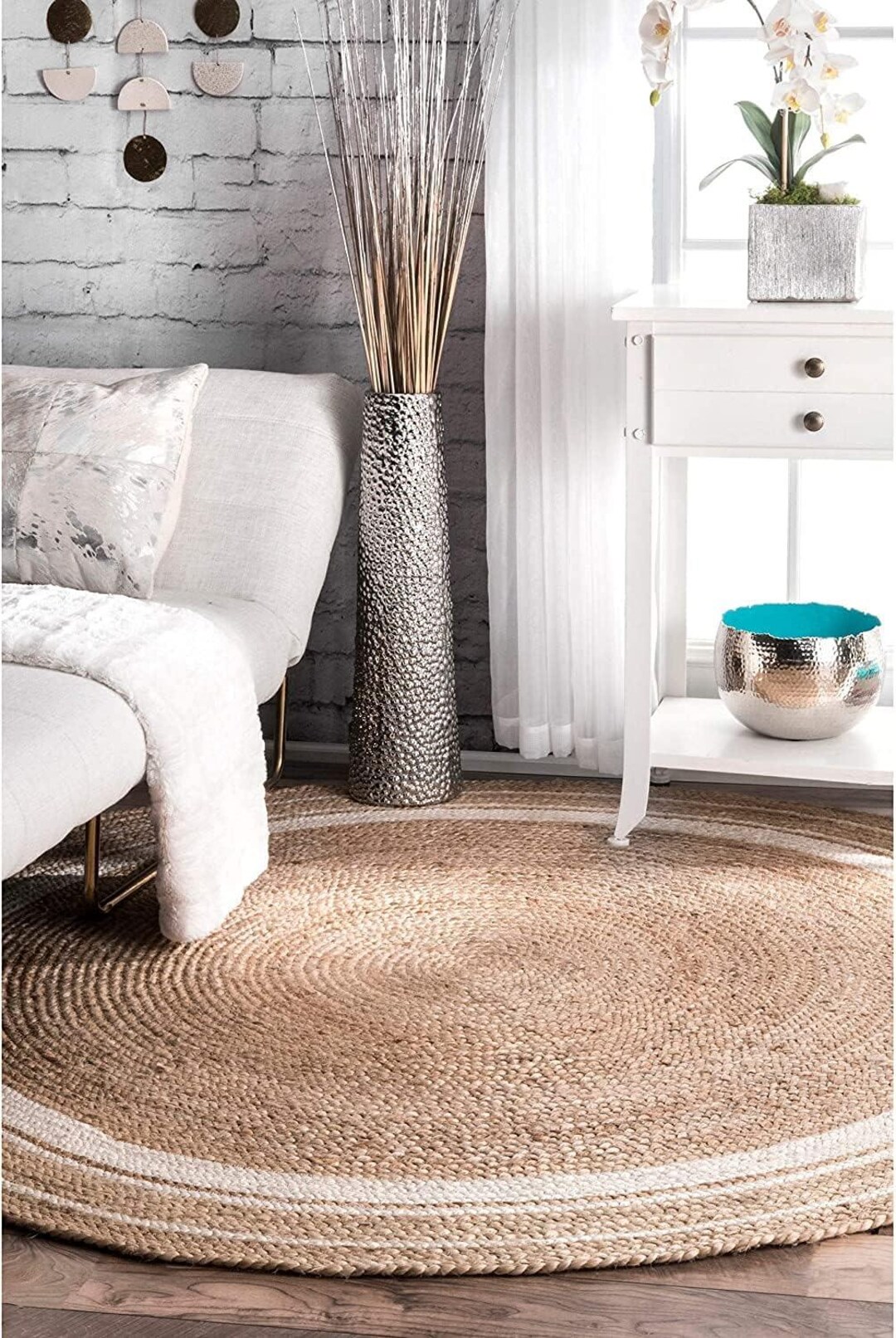 Large Round Jute Rug for Living Room Coastal Braided Wool Jute Mat ...