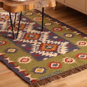 Handwoven Wool and Jute Rug, Handmade Kilim Dhurrie Rug, Traditional Indian Jute Area Rug, Navajo Kilim Rug, Large Kilim Rug 8x10 Ft