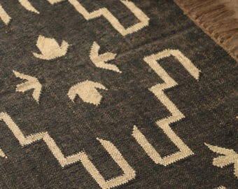 Handwoven Wool Jute Kilim Rug, Wool uJte Rug, Kilim Jute Rug, Flatweave Rug, Bohemian Rug, Indian Dhurrie Rug, Navajo Kilim Rug, Custom Rug