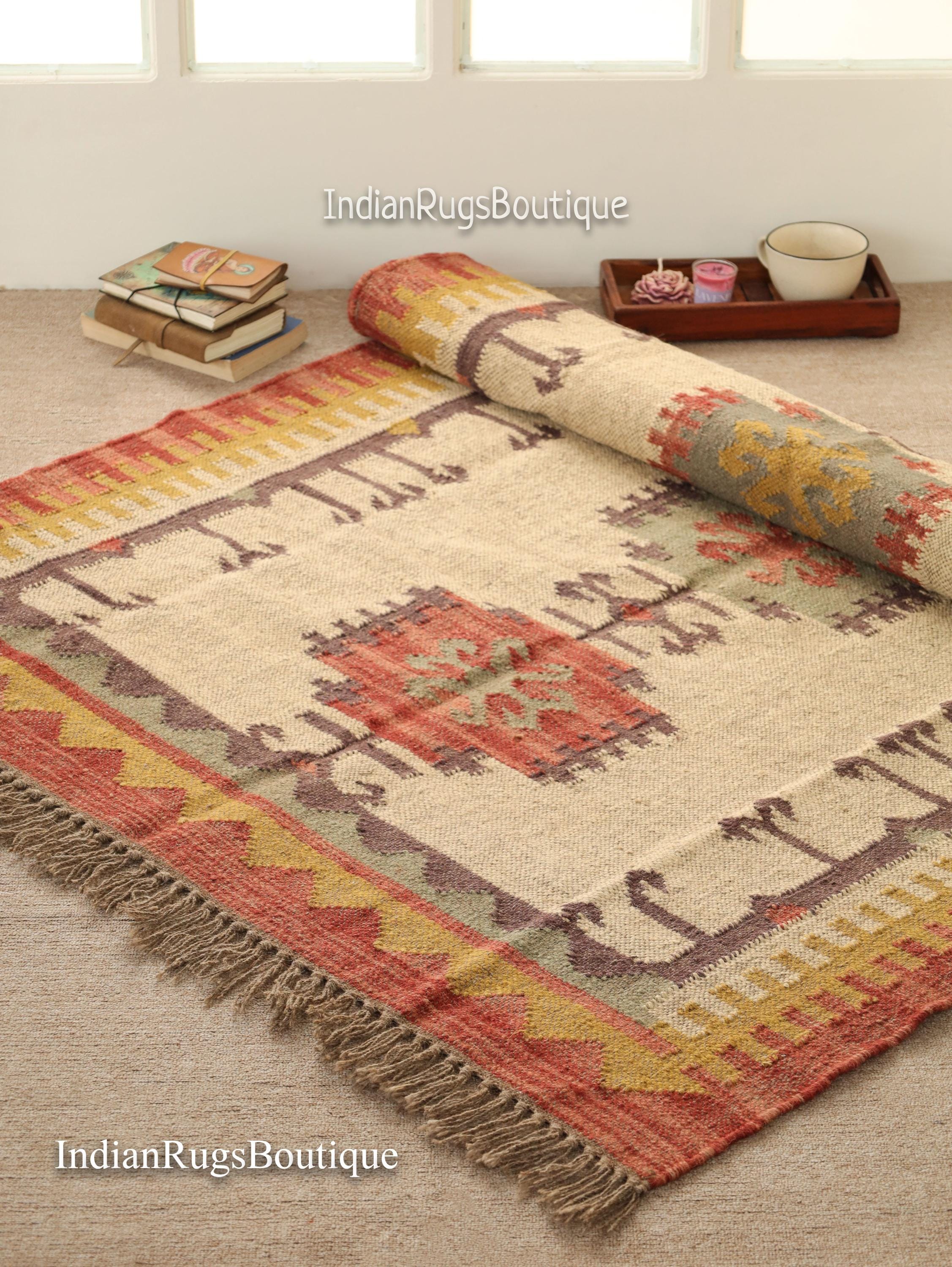 5x8 Wool Jute Kilim Rug, HomeDecor Rugs, Coustme Size Wool Rug, Vintage Area Rug, Boho Decor Rug, Handmade Wool Jute Rug