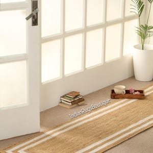 Jute Stairs Runner Natural Fiber jute Runner Rug Vintage Style CUSTOM Size Hallway Entryway Kitchen Floor Laundry Carpet Runner Rug Non Slip