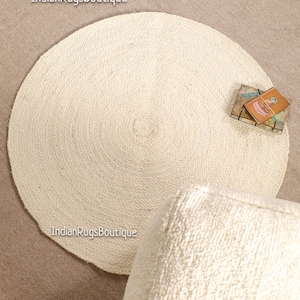 White Round Rug - Round Jute Rug, Bohemian Round Rug, Natural Jute Rug, Bordered Round Rug, Circle Rug, Home Decor Round Rug, Custom Rug