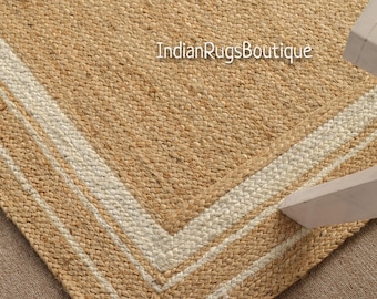 Handgemaakt gevlochten jute vloerkleed, natuurlijke vezels, boho-decor
