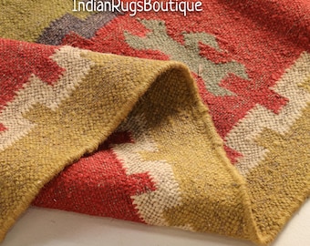 8x10 Ft Kilim Rug-Wool Jute Rug, Multicolor Boho Rug-Boho Area Rug-Custom Size Area Rug, Indian Dhurrie Rug-Warm Colour Rug, Traditional Rug