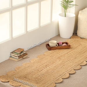 Scallop Runner Rug, Jute Scallop Rug, Jute Runner Rug, Natural Jute Rug, Hallway Runner Rug, Runner Custom Rug, Custom Size Rug