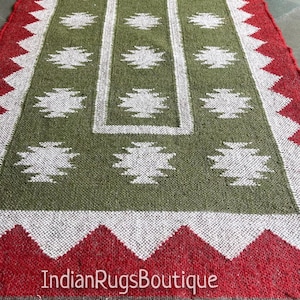 Kilim Runner Handwoven Navajo Kilim Rug Handmade Kilim Dhurrie Rug Motifs, Oriental, Traditional Indian Geometric Kilim Runner Custom Rug