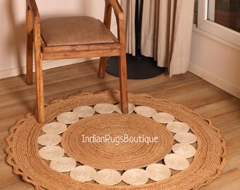 Hand Braided Jute Round Rug, Bohemian Decor, Custom Size