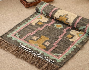 Wool Jute kilim Multi Color Runner Rug,Bedside Runner,Custom Stair Bohemian,Hallway kitchen Living Floor,Vintage Room Gifts,Oriental Runner