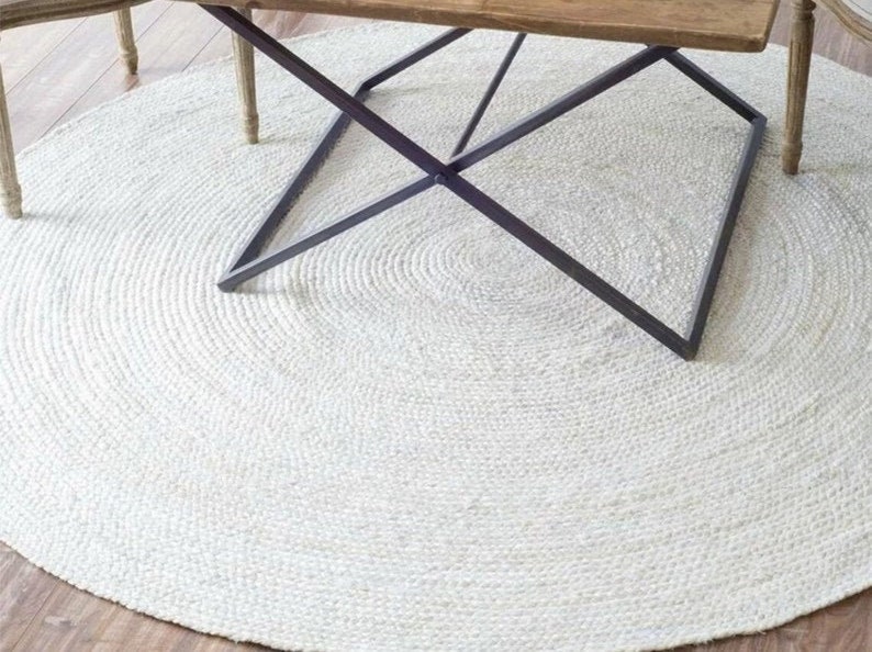 White Round Rug Round Jute Rug, Bohemian Round Rug, Natural Jute Rug