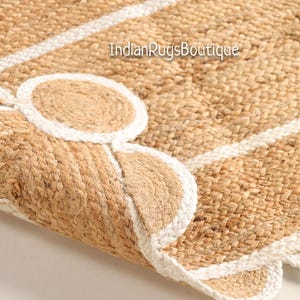 Scallop Jute Rug Natural Jute Wavy Edge Rug, Scalloped Border Rug, Bohemian Jute Rug, Boho Decor Area Rug, Custom Size Jute Rug