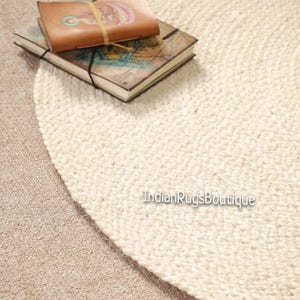 Indian Handmade White Round Jute Rug Yoga Mat Bohemian Rug Round Doormat Turkish Rug Living Room Rug Vintage Rug Round Carpet Rustic Rug