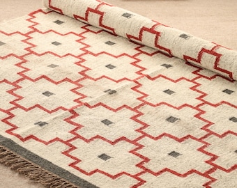 Vintage Wool Jute Kilim Rug, Handwoven, Wool and Jute Rug Handmade, Kilim Dhurrie Rug, Traditional Indian jute Area rug, Gift for her