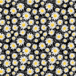 Timeless Treasures Blooming Daisies on Black Floral Fabric By the Yard