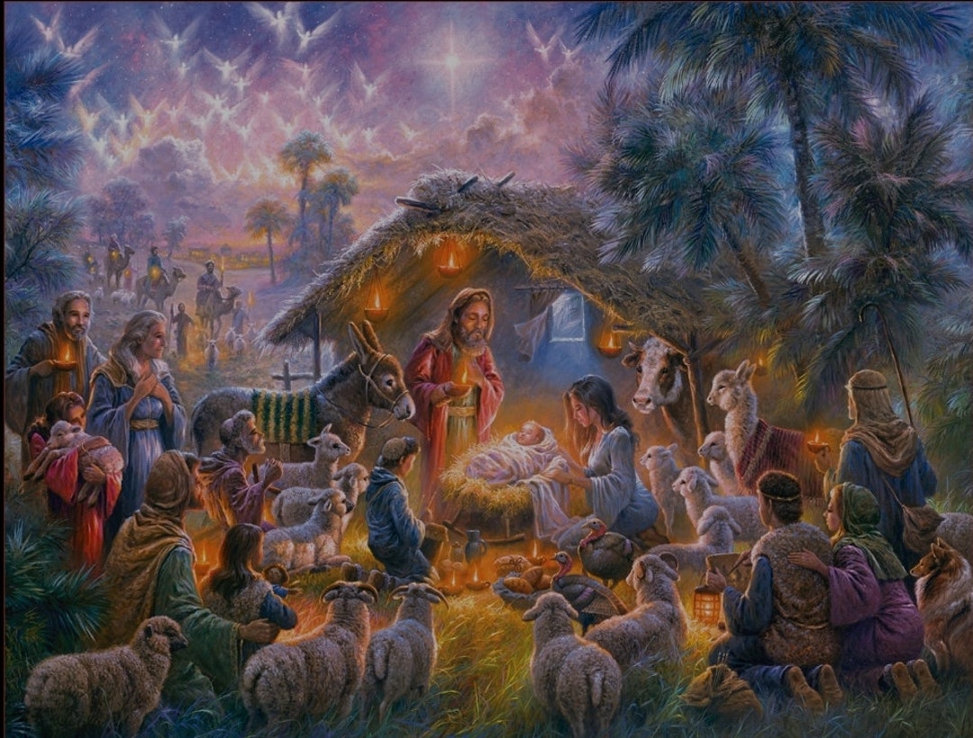 Elizabeths Studio Nativity Scene Fabric Panel 36 X 44 Etsy