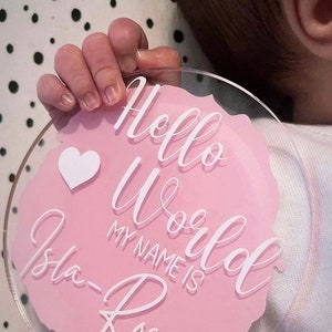 Hello World, my name is - Personalised New Baby Milestone Disc, Birth Arrival Announcement, Unisex, Welcome to the world, Special Keepsake