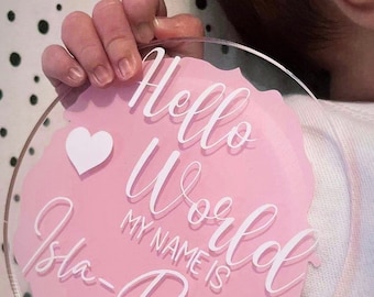 Hello World, my name is - Personalised New Baby Milestone Disc, Birth Arrival Announcement, Unisex, Welcome to the world, Special Keepsake