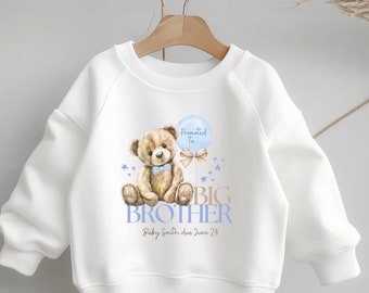 Promoted to Big Brother - Sweatshirt Jumper, Fashion, Trending, Children’s Sweater, Jumper, Special Gift, Baby Brother, Baby Sister, Sibling