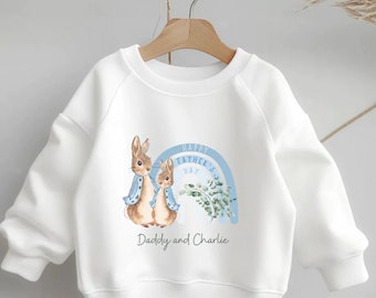 Boys Personalised Happy Fathers Day Sweatshirt - Jumper, Fashion, Trending, Spring, Summer, Children’s Sweater, Jumper, Gift, Daddy Rabbit