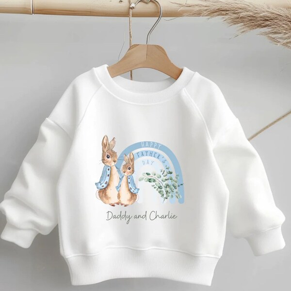 Boys Personalised Happy Fathers Day Sweatshirt - Jumper, Fashion, Trending, Spring, Summer, Children’s Sweater, Jumper, Gift, Daddy Rabbit