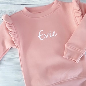 Girls Personalised Frilled Sweatshirt | Baby | Toddler | Children | Matching | Fashion | Popular | Birthday | Gift | New | Jumper | Sweater