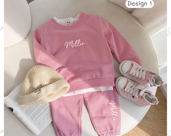 PINK - Personalised Two-Piece Supersoft Tracksuit, Sweater, Joggers, Matching, Siblings, Toddler, Baby, Children, Unisex, Trending
