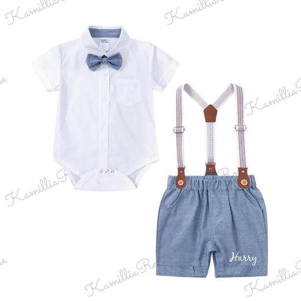 Kids Tales - BLUE - Boy's Shorts, Braces and Shirt Set | Occasion Wear | 1st Birthday Cake Smash | Wedding Outfit | Smart | Personalised