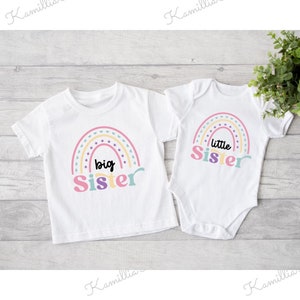 Big Sister/ Little Sister - Baby Sleepsuit/ Babygrow/ Romper | Baby Vest | T-Shirt | Personalised | Special | Keepsake | Rainbow | Handmade