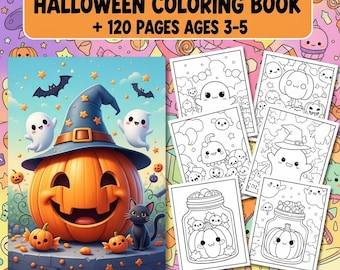 Coloriage Halloween Kawaii Enfants 3-5 ans / Pagine da colorare PDF / Attività Halloween da stampare