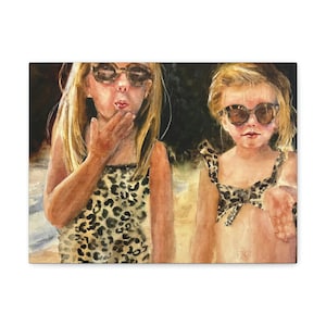Sisters Art Print, canvas gallery wraps, Best Friends gift, print for mom, twins poster, Two sisters painting, beach decor wall art