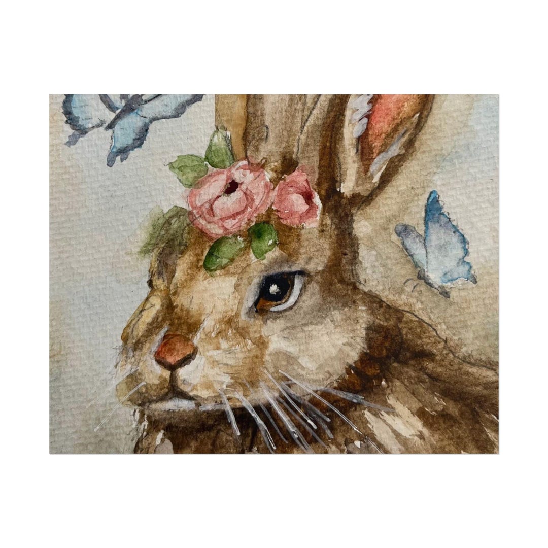 Rabbit Art Print | Floral Crown Bunny, Nursery Wall Decor - Etsy
