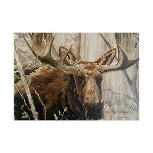 Wintertag, Elch in Landschaft, Rolled Poster, niedlicher Elch, Elch Silhouette, Elchkunst, Valentine Moose, Idaho Decor, brauner Elch