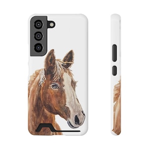 Étui pour téléphone aquarelle cheval avec porte-cartes, housse pour téléphone portable équin, porte-cartes équestre, étui pour portable art animalier, étui pour téléphone portefeuille jument