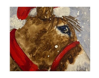 Christmas Donkey Art Print: Whimsical Holiday Decor