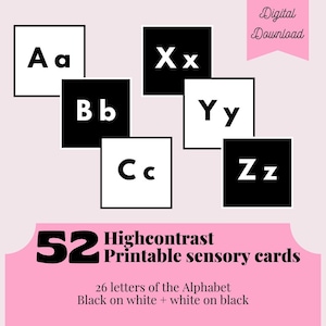 Alphabet High contrast sensory cards for baby / Newborn | Printable black and white infant flashcards | Digital Download