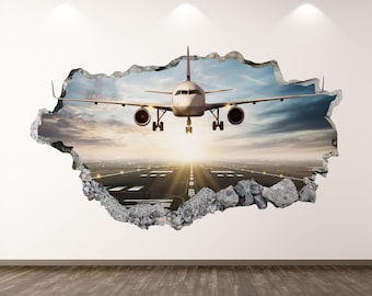 Landend vliegtuig muursticker - Muursticker Commerciële Jumbo Smashed Wall Art Decor Vinyl Home Poster Print Aangepast cadeau Peel en Stick