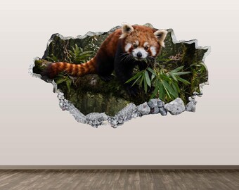Red Panda Wall Decal Sticker 3D Smashed Animal Art Kids Room Decor Poster Print