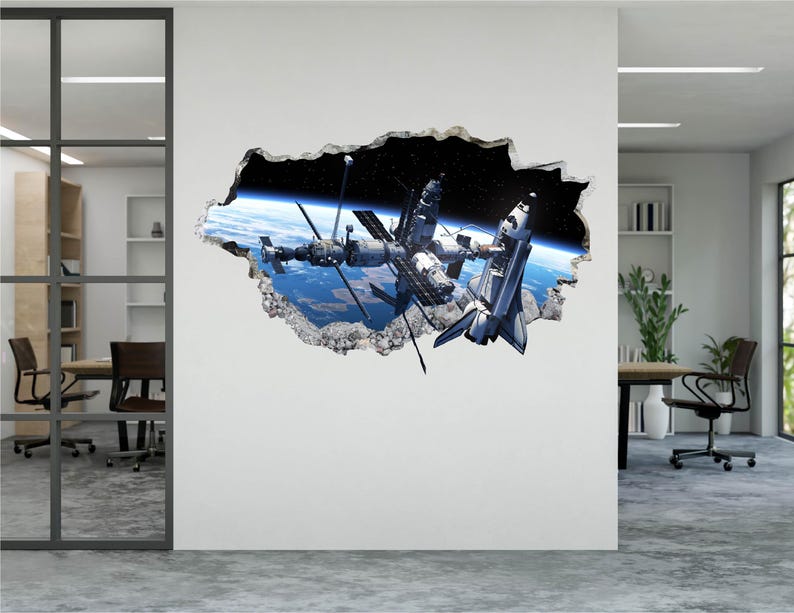 Space Station Wall Decal - Wall Sticker Nasa Outer Space Satellite 3D ...