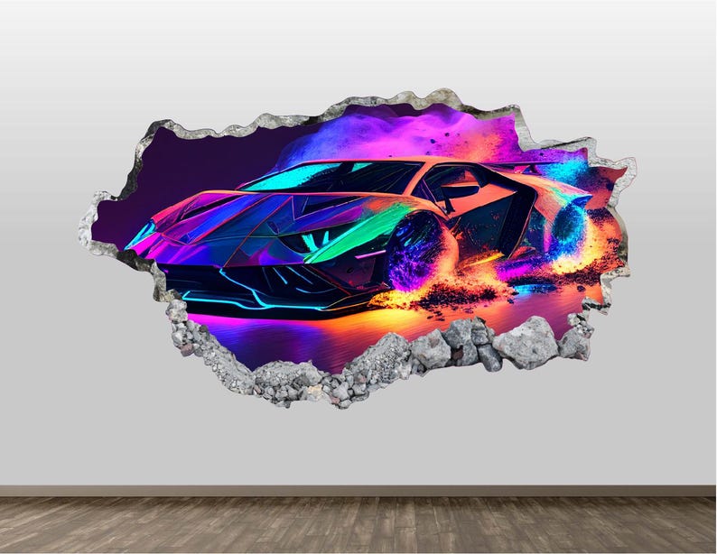 Neon Racing Racing Sticker Neon Race Car Wall Decal - Fan Art Wall Sticker Sport Racing Car ...