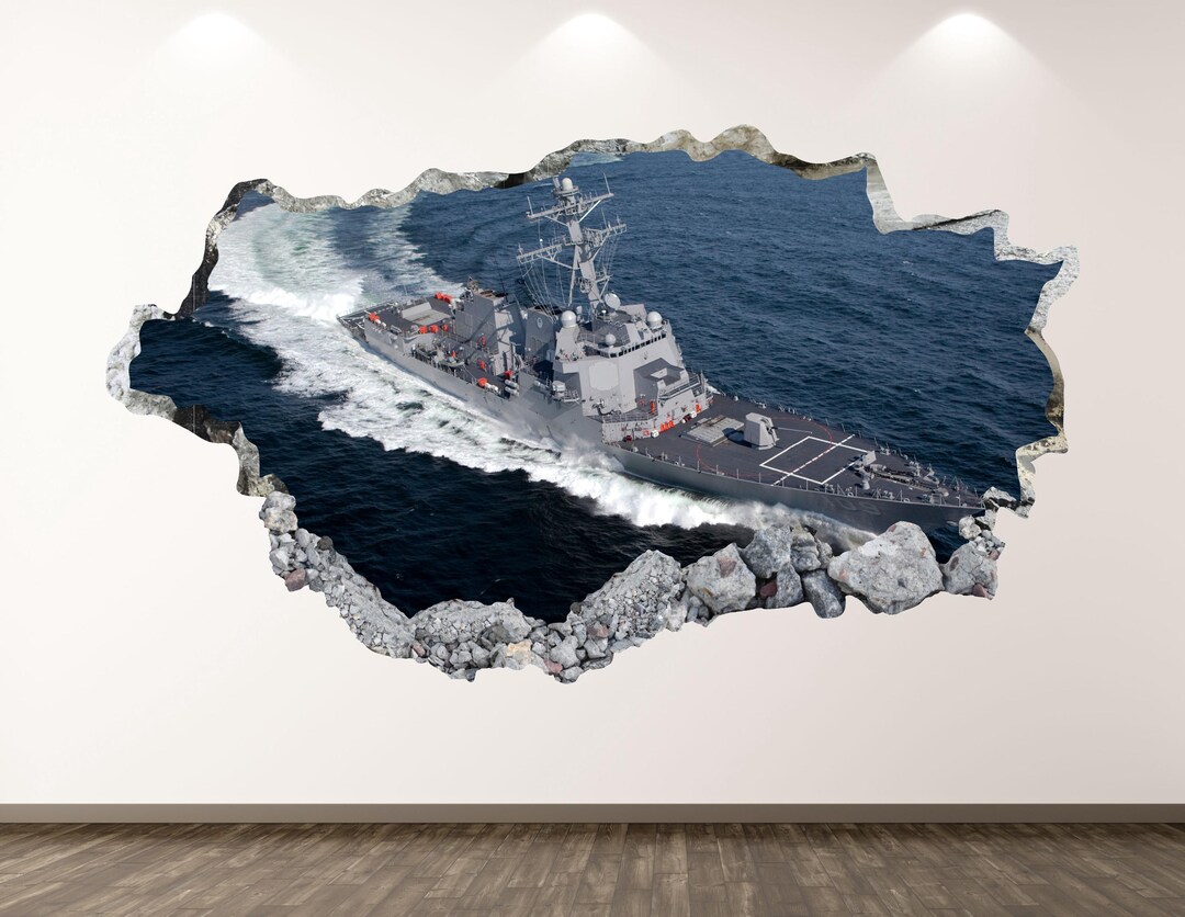 US Navy Ship Wall Decal - Wall Sticker Destroyer 3D Smashed Wall Art ...