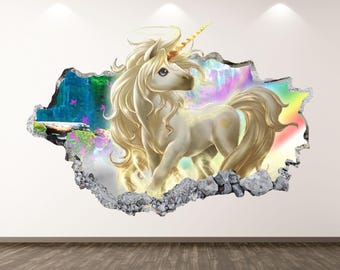 Unicorn Wall Decal - Wall Sticker Unicorn Smashed Wall Art Kids Decor Vinyl Home Poster Print Custom Gift Peel and Stick