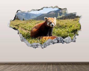 Red Panda Wall Decal 3D Smashed Animal Wall Sticker Room Home Decor Mural Print