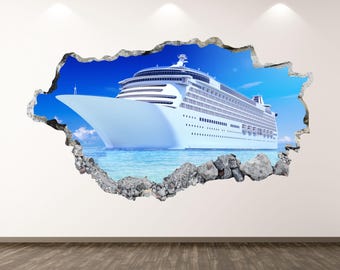 Cruise Wall Decal - Wall Sticker Cruise Ship Smashed Wall Art Kids Decor Vinyl Home Poster Print Custom Gift Peel and Stick