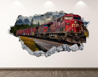Old Train Wall Decal - Wall Sticker Vintage Train Smashed Wall Art Kids Decor Vinyl Home Poster Print Custom Gift Peel and Stick
