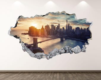 Brooklyn Bridge Wall Decal - Wall Sticker New York City Smashed Wall Art Kids Decor Vinyl Home Poster Print Custom Gift Peel and Stick