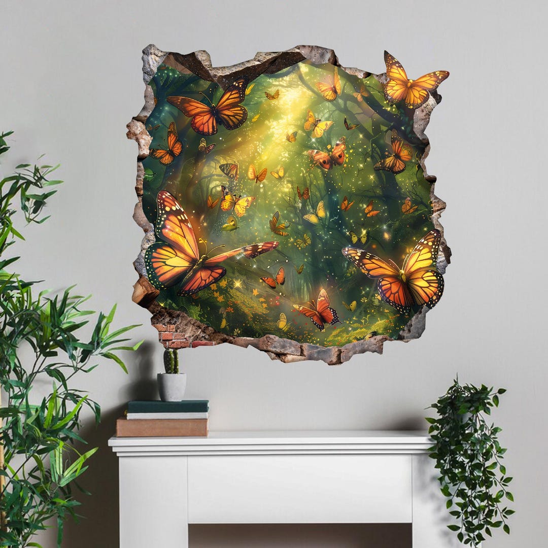 Enchanted Forest Wall Decal, 3D Wall Art Decor, Magical Butterflies ...