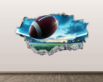 Football Stadium Wall Decal - Wall Sticker Sports 3D Smashed Wall Art Kids Room Decor Poster Print Gift Peel and Stick