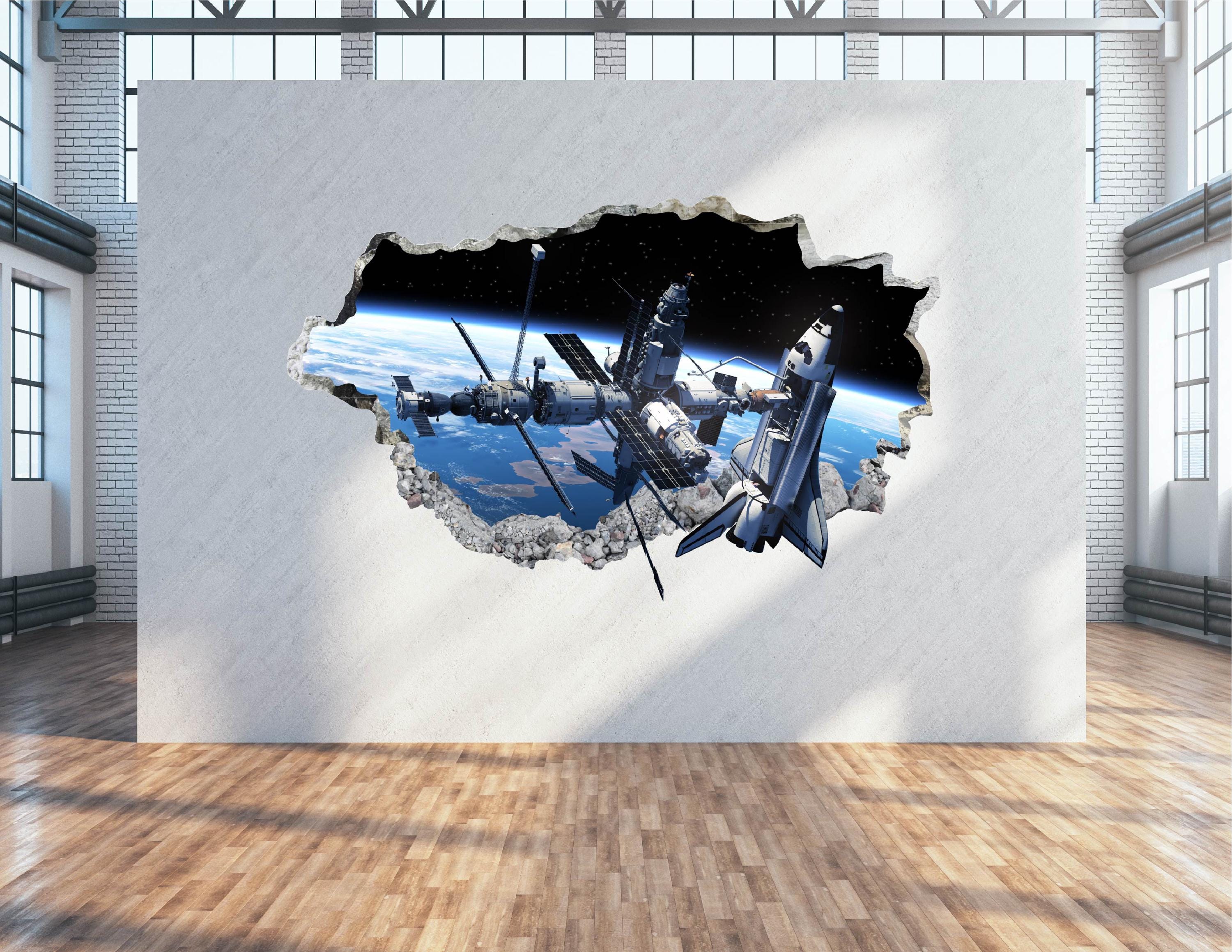 Space Station Wall Decal - Wall Sticker Nasa Outer Space Satellite 3D ...